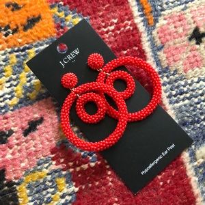 J. Crew Red Beaded Circle Earrings